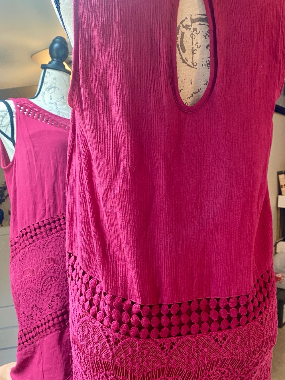 Beautiful detailed Fuchsia Crochet-Trim Sleeveless Dress